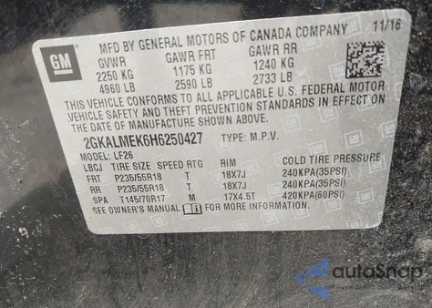 2017 GMC Terrain Sle-1 из США, поврежденный, VIN 2GKALMEK6H6250427